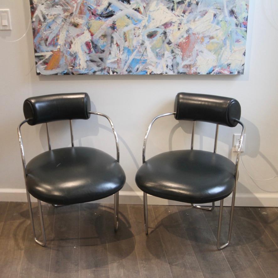 Poltrona Frau Style Chrome & Leather Chairs For Sale 5