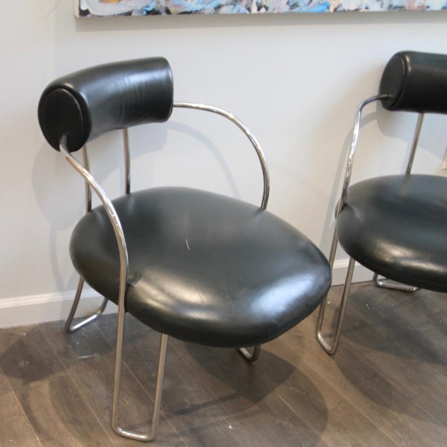 Mid-Century Modern Poltrona Frau Style Chrome & Leather Chairs For Sale