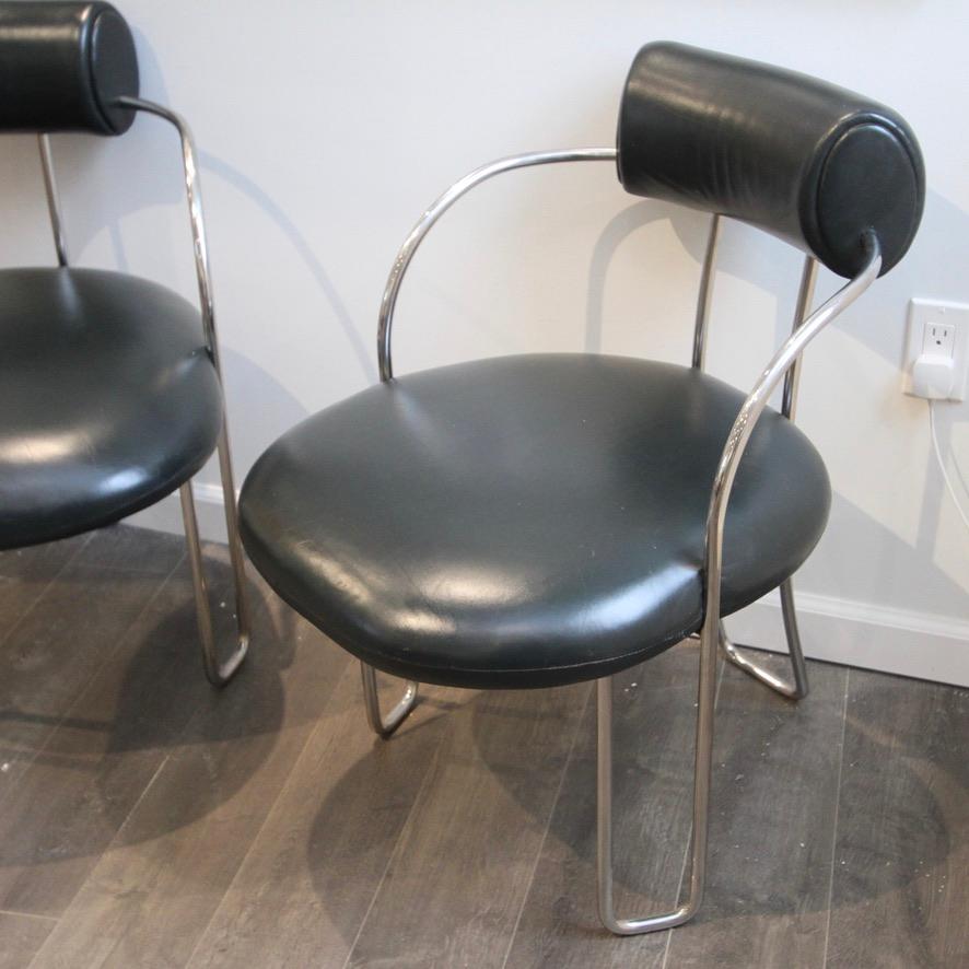 Italian Poltrona Frau Style Chrome & Leather Chairs For Sale