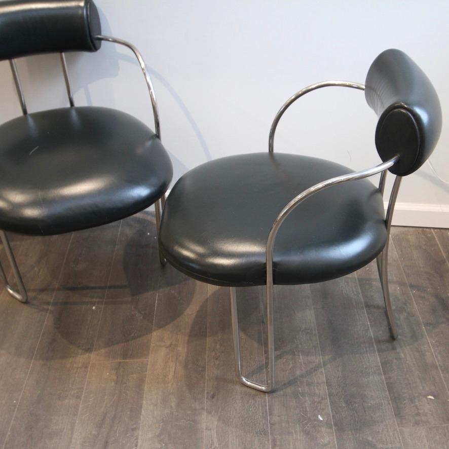Poltrona Frau Style Chrome & Leather Chairs In Good Condition For Sale In New London, CT