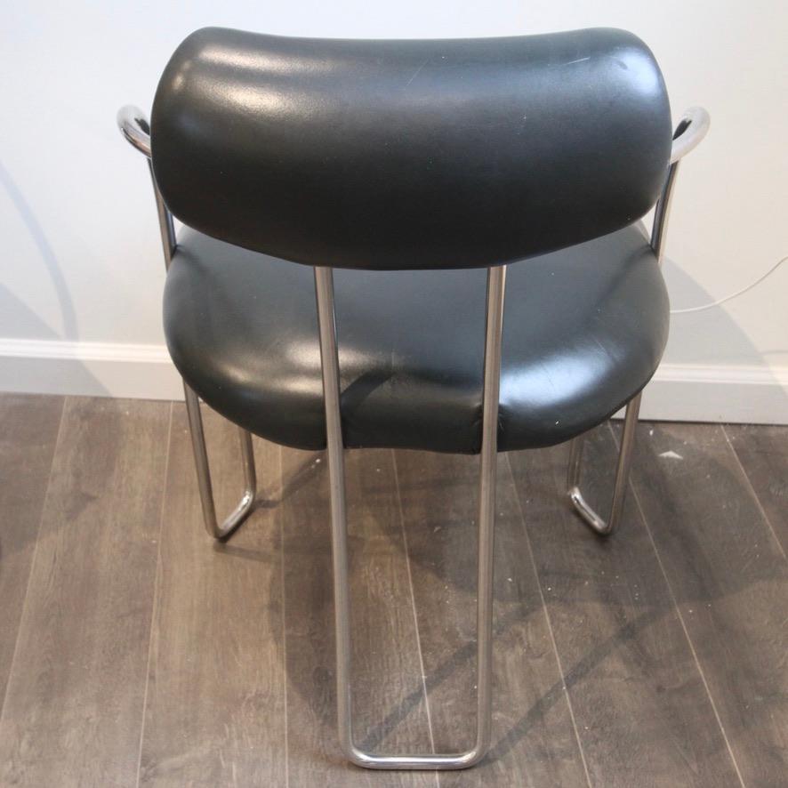 20th Century Poltrona Frau Style Chrome & Leather Chairs For Sale