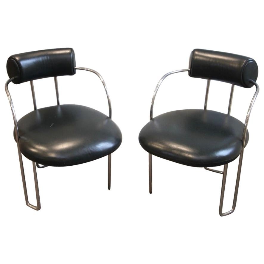 Poltrona Frau Style Chrome & Leather Chairs For Sale