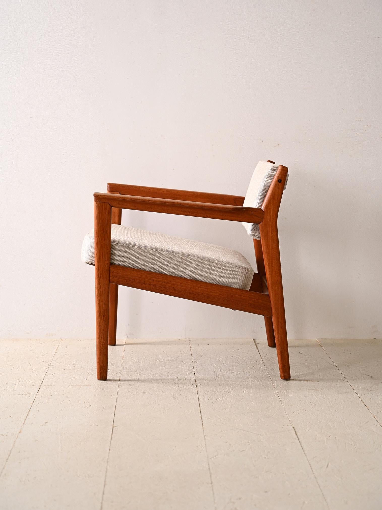 Scandinavian Modern Upholstered armchair with teak frame For Sale