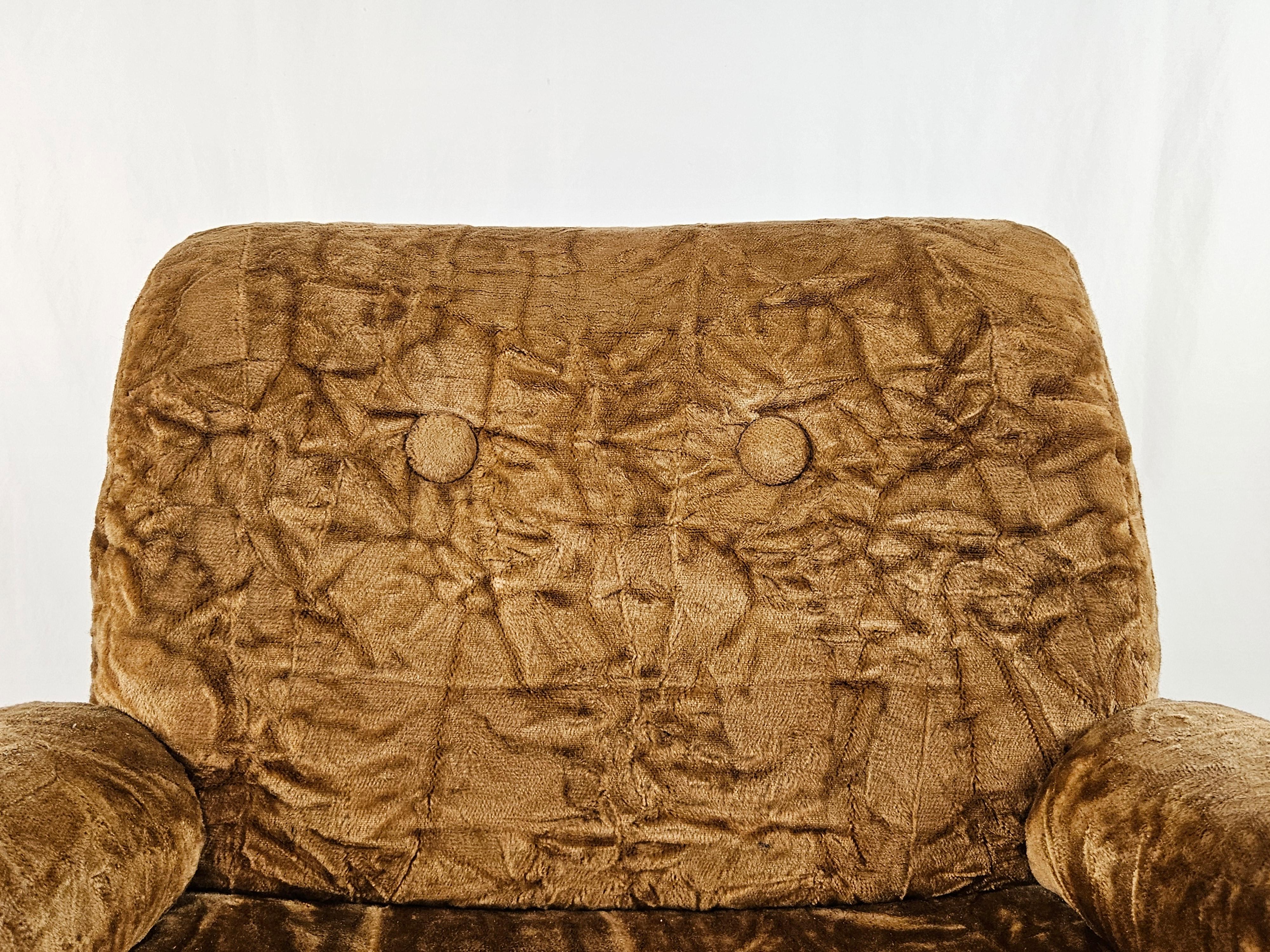 Chenille Upholstered chenille armchair, 1970s For Sale