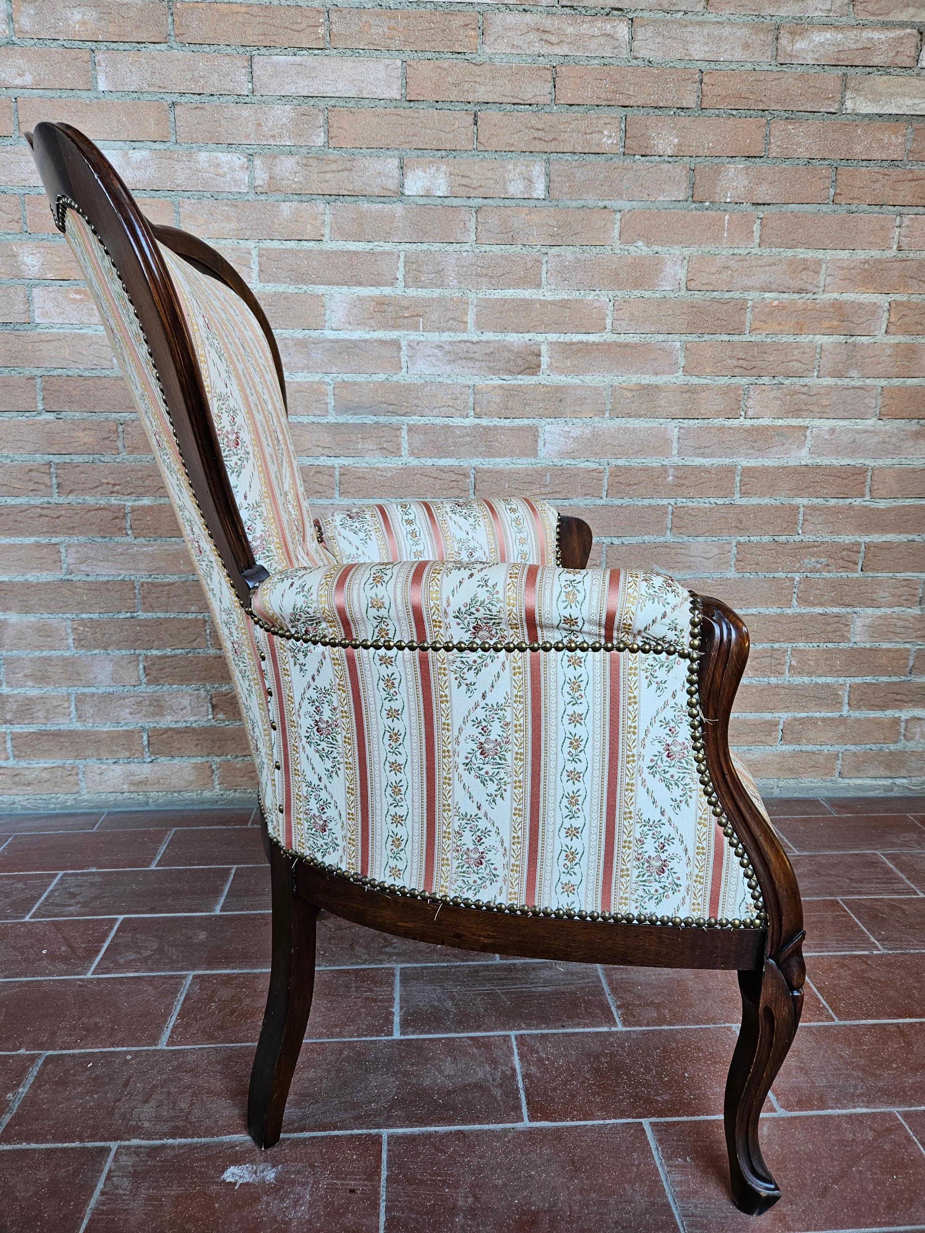 Italian Louis Philippe style upholstered armchair from 1980s For Sale