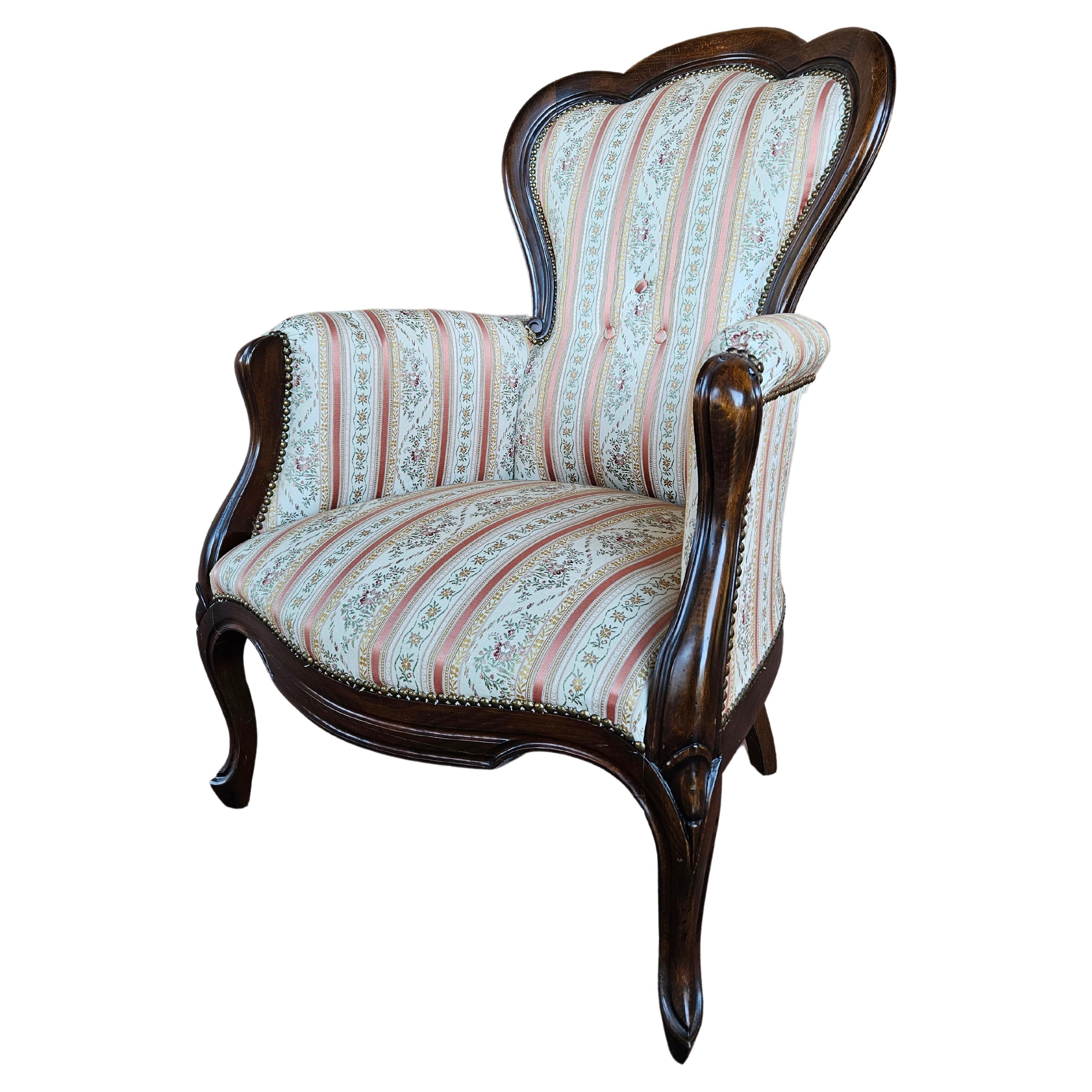 Louis Philippe style upholstered armchair from 1980s For Sale