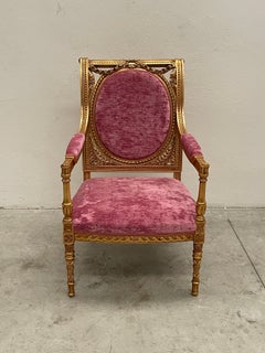 Louis XVI Imperial Armchair in Gilded Wood and Velvet , 1960s