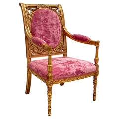 Louis XVI Imperial Armchair in Gilded Wood and Velvet , 1960s