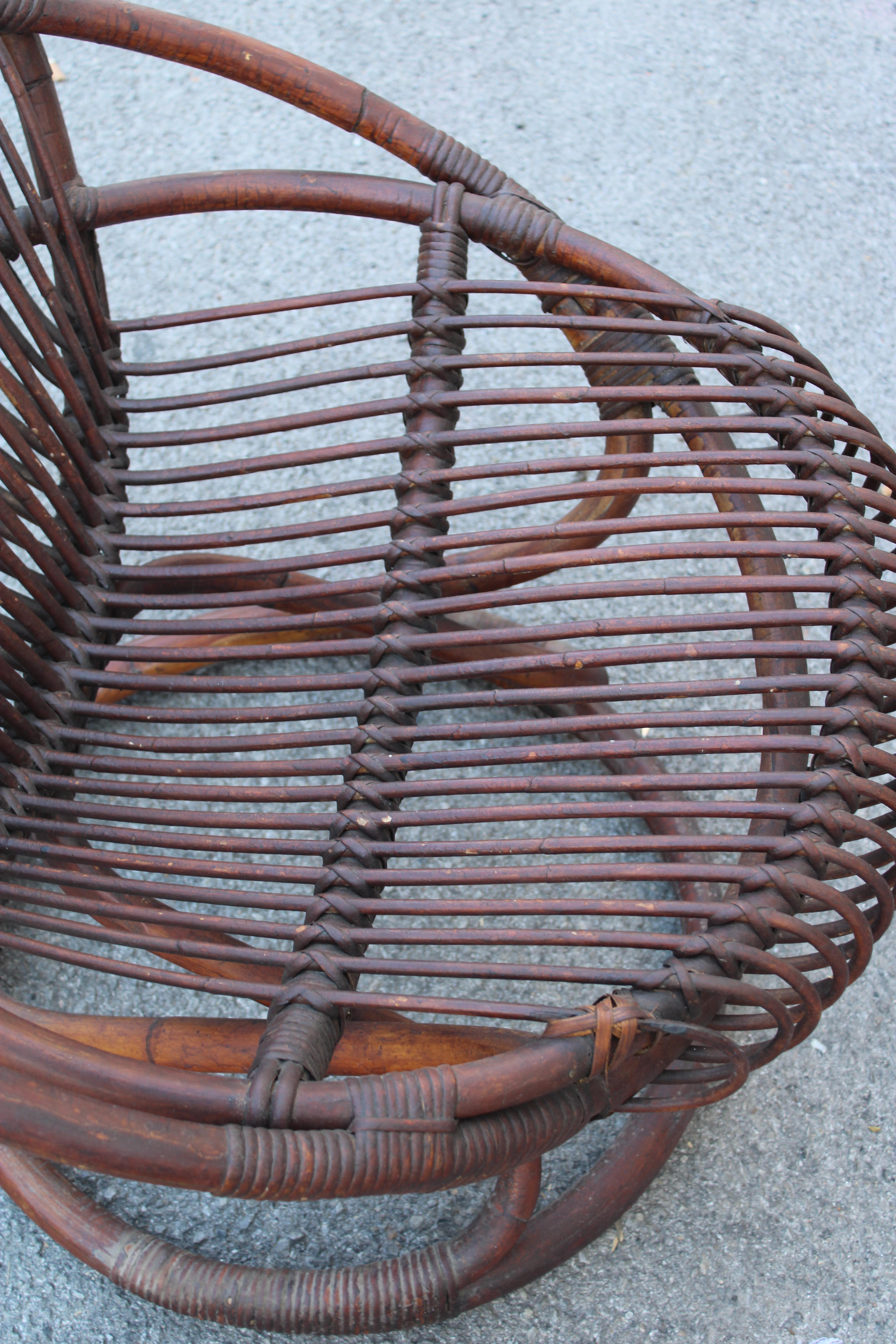 Sillón de bambú curvado  Tito Agnoli Años 50 Italia Mediados de siglo en venta 3
