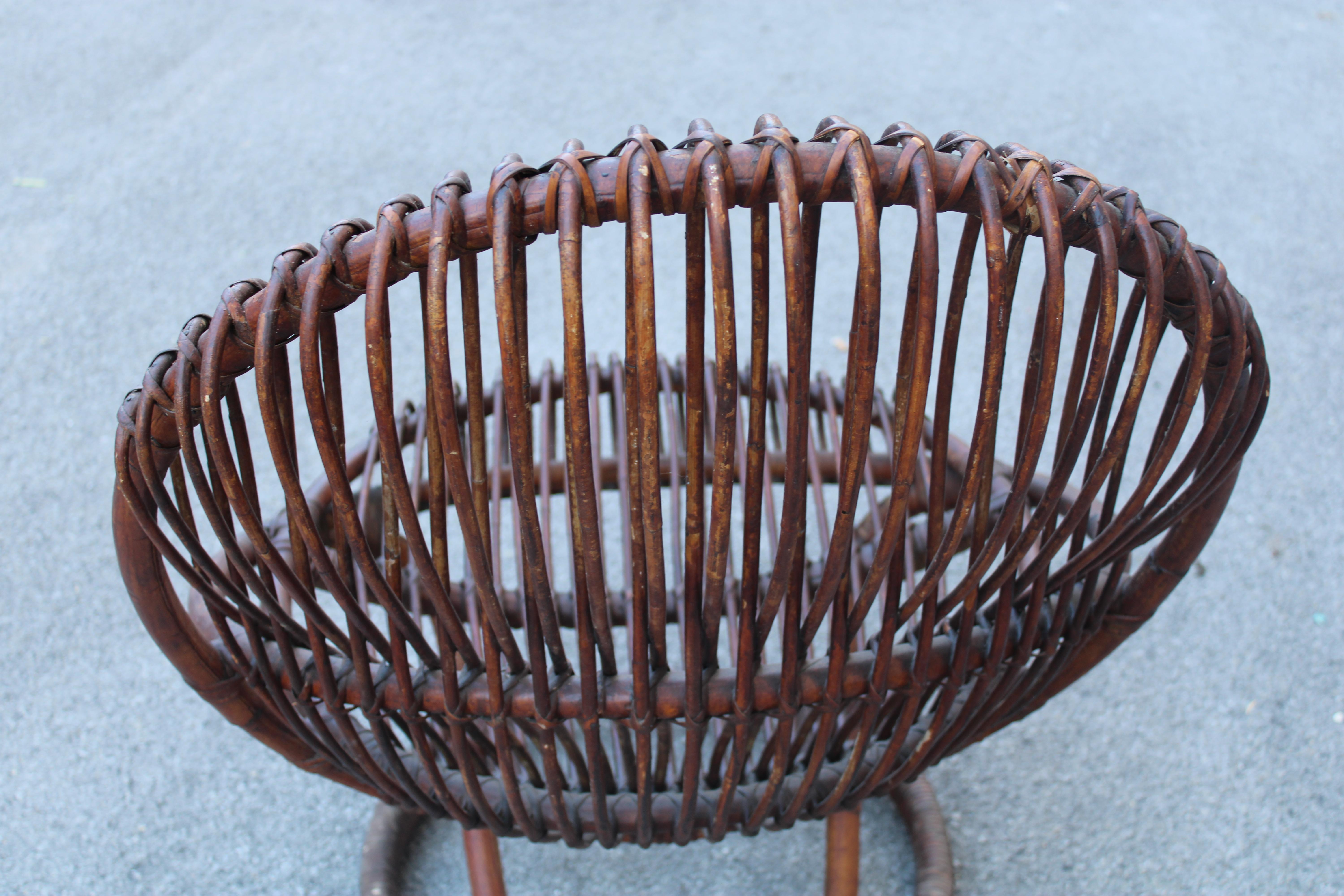 Sillón de bambú curvado  Tito Agnoli Años 50 Italia Mediados de siglo en venta 4