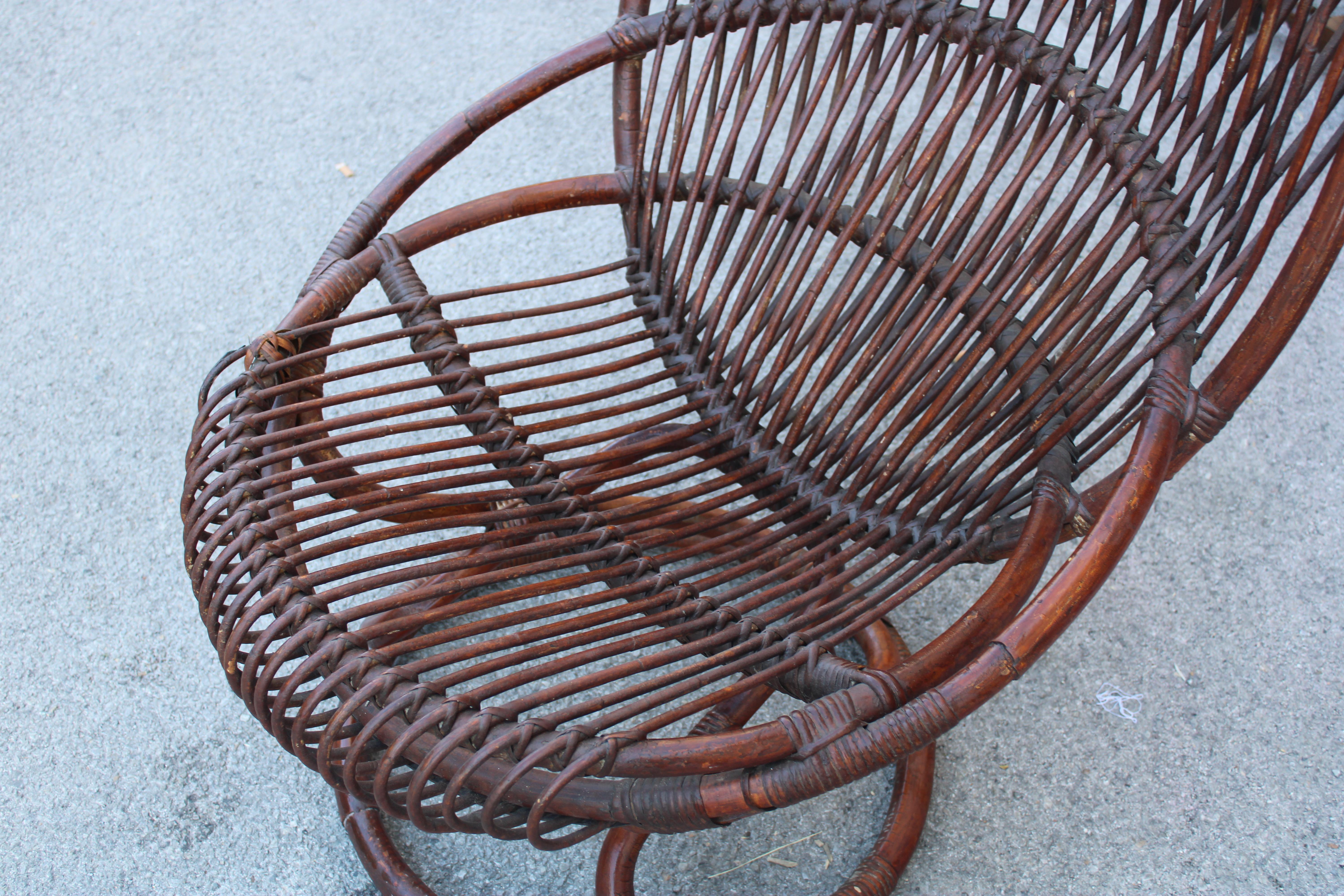 Sillón de bambú curvado  Tito Agnoli Años 50 Italia Mediados de siglo en venta 6