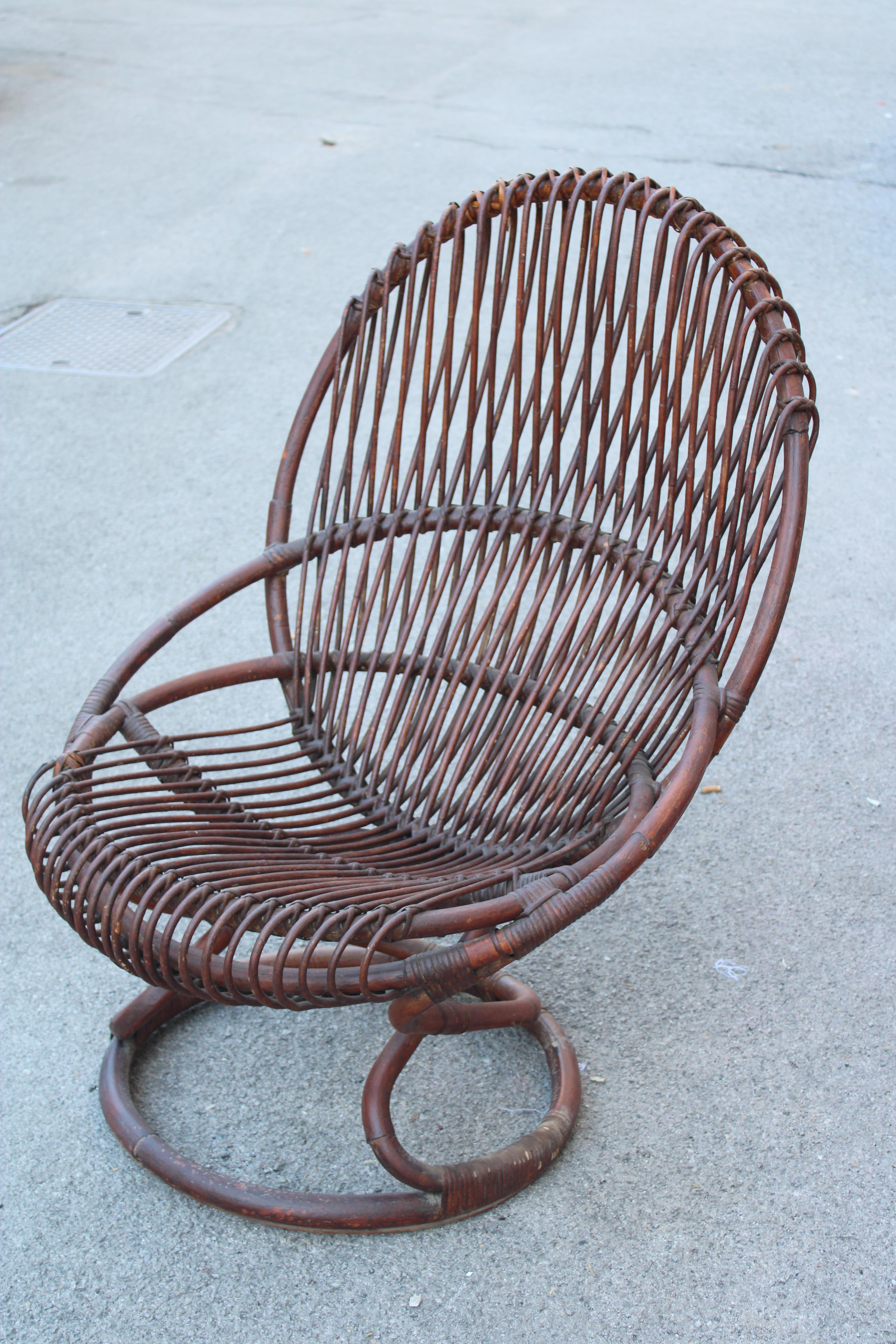 Sillón de bambú curvado  Tito Agnoli Años 50 Italia Mediados de siglo 