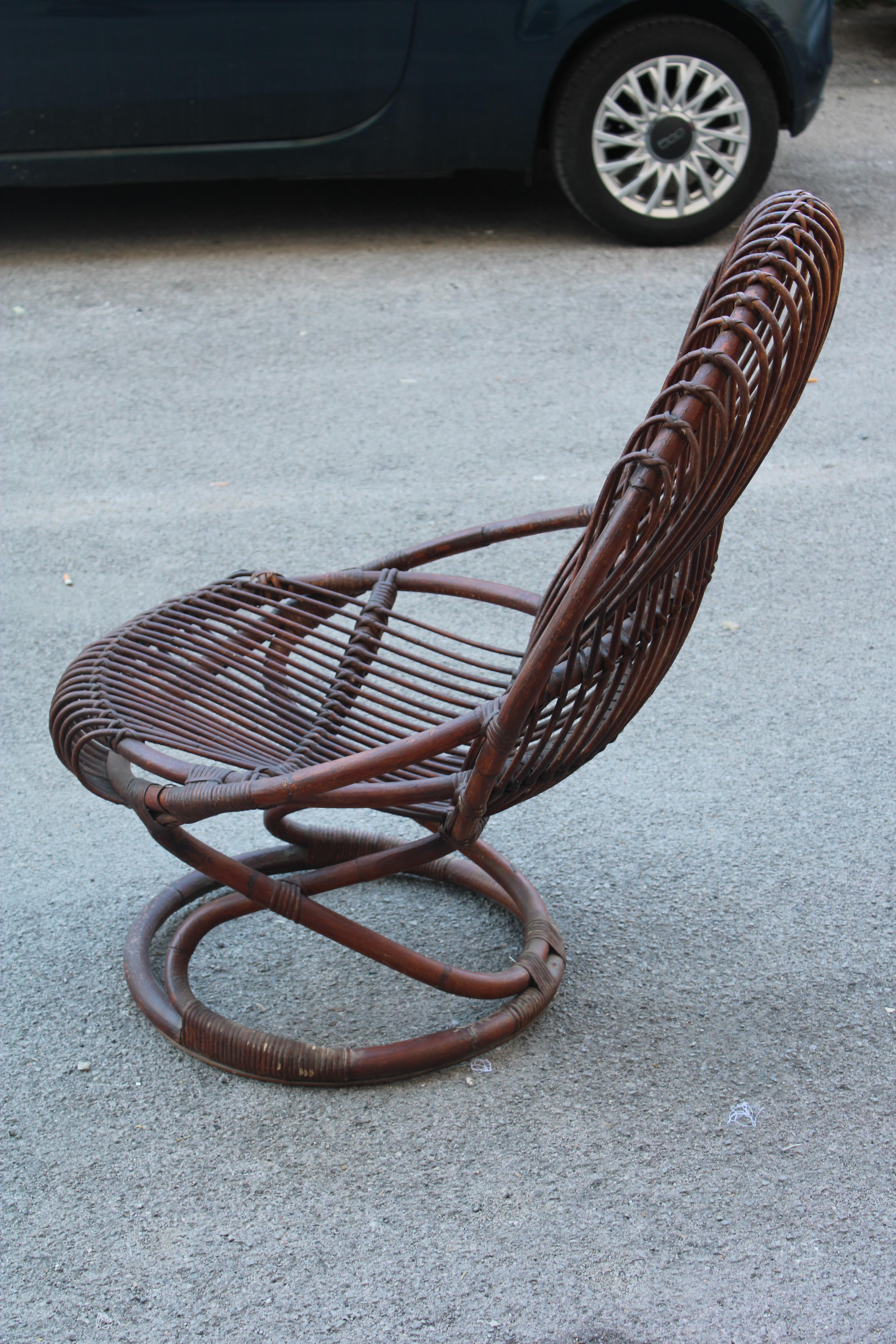 Sillón de bambú curvado  Tito Agnoli Años 50 Italia Mediados de siglo Moderno de mediados de siglo en venta