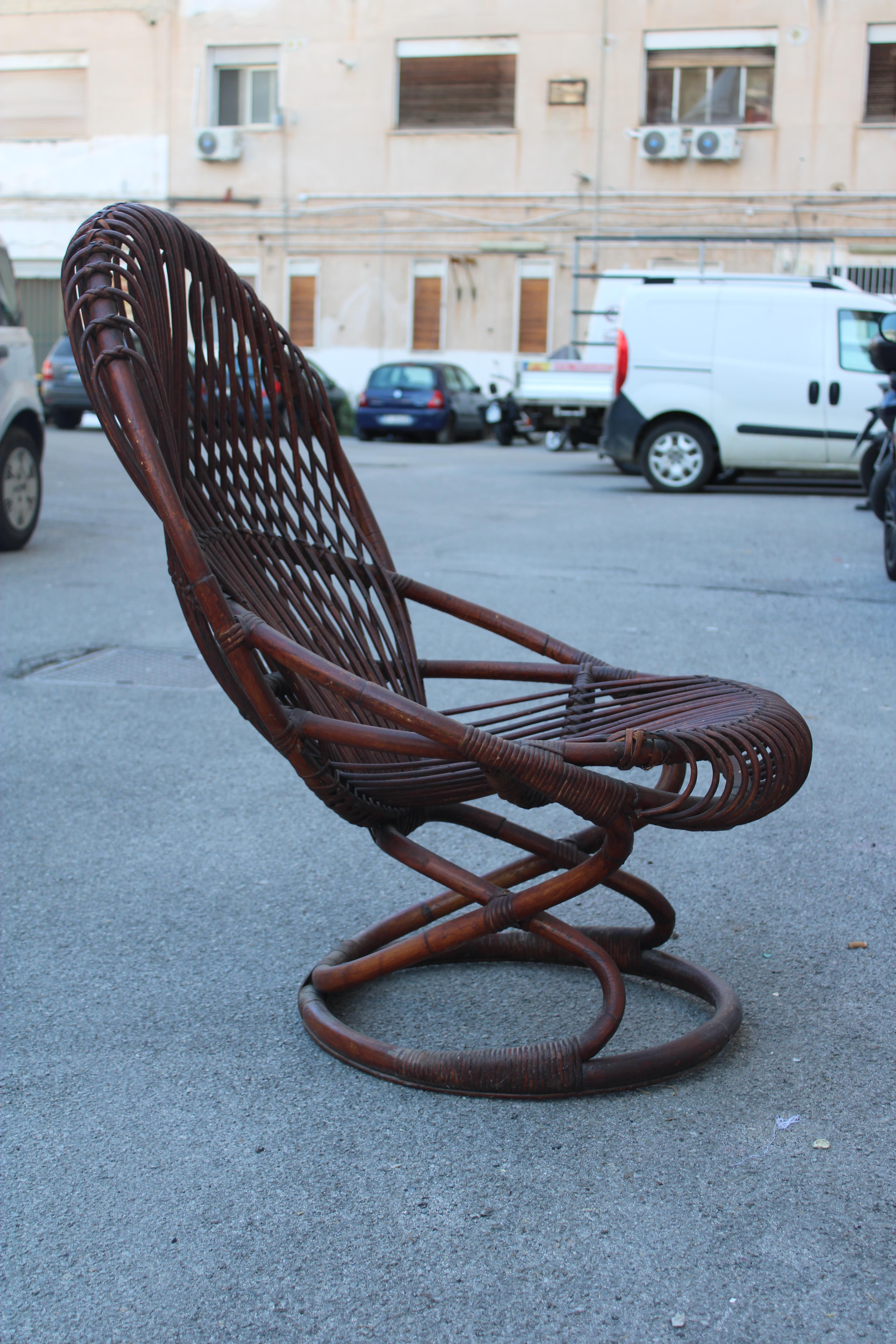 Sillón de bambú curvado  Tito Agnoli Años 50 Italia Mediados de siglo Mid-20th Century en venta
