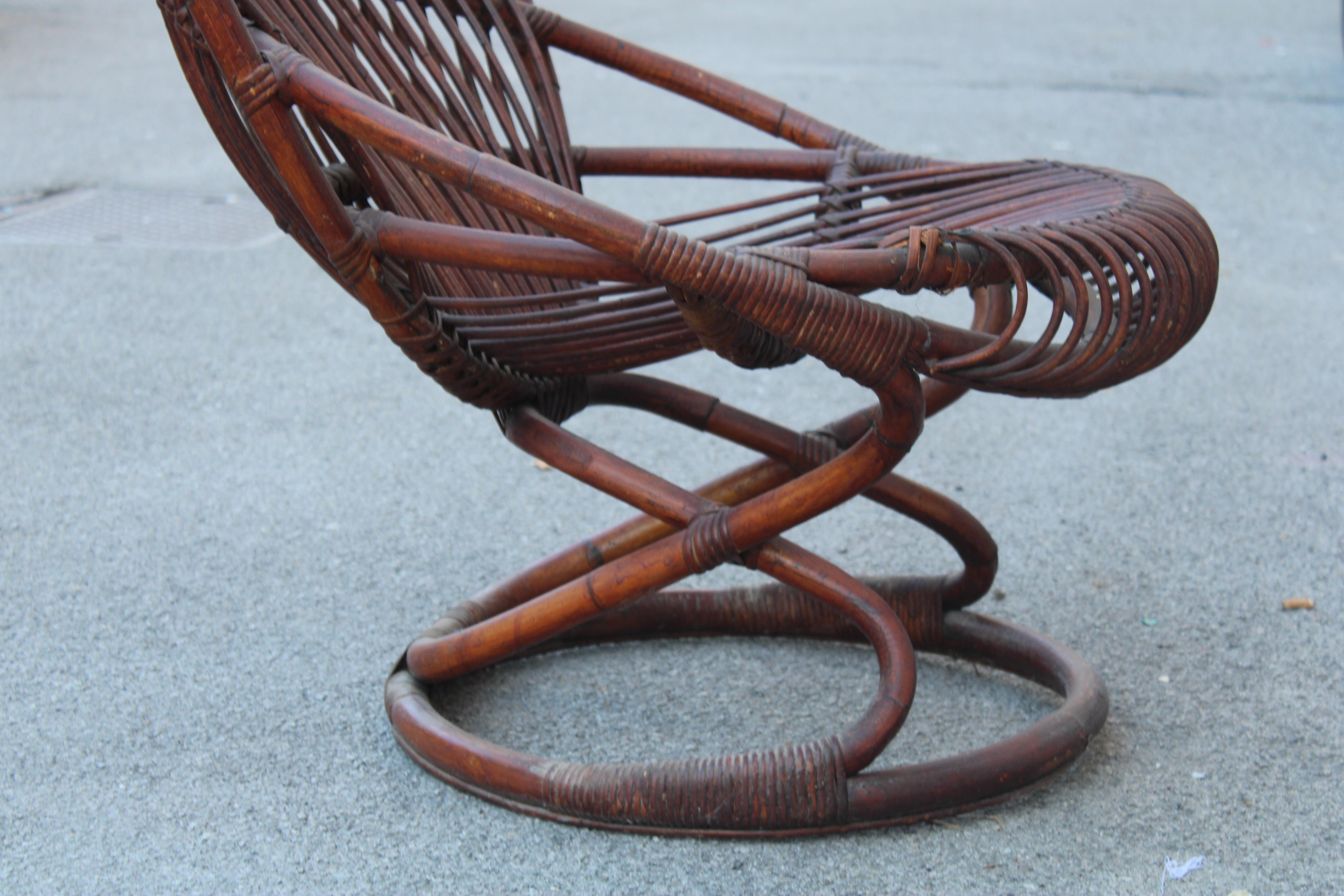 Sillón de bambú curvado  Tito Agnoli Años 50 Italia Mediados de siglo Bambú en venta
