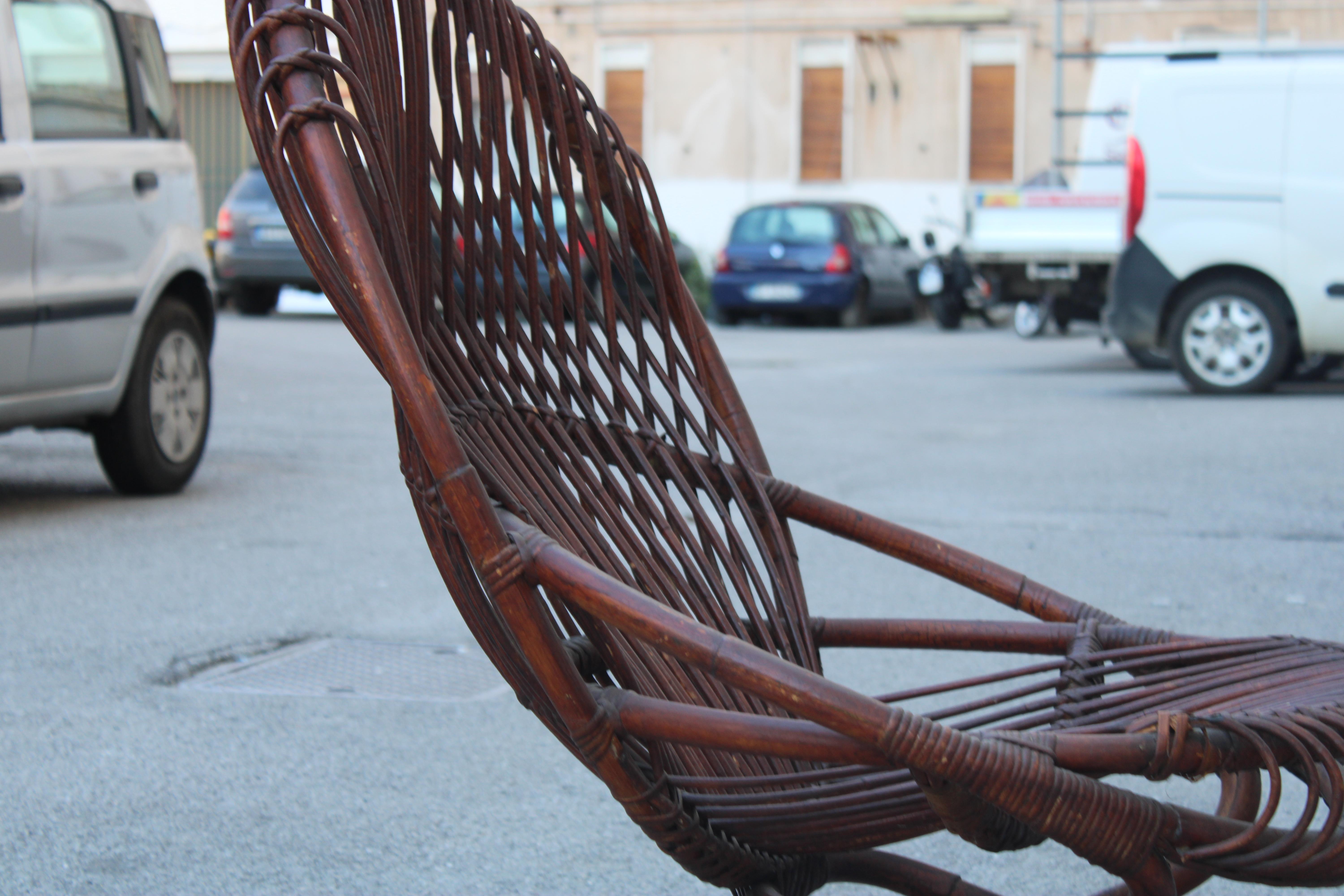 Sillón de bambú curvado  Tito Agnoli Años 50 Italia Mediados de siglo en venta 1