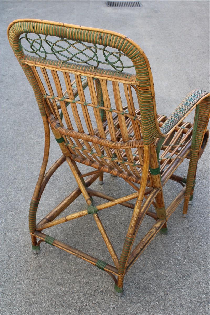 Poltrona in Bambù Italiana 1920 verde e marrone Art Nouveau For Sale 8
