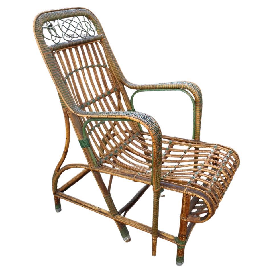 Poltrona in Bambù Italiana 1920 verde e marrone Art Nouveau For Sale