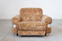 Piazzesi Style Chenille Armchair with Brushed Aluminum Trim, 1970s