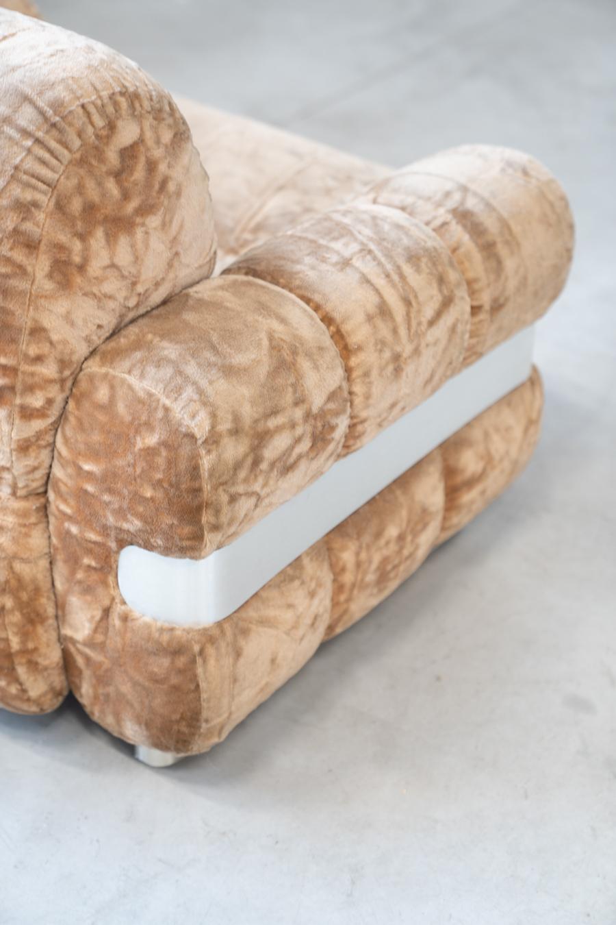Late 20th Century Piazzesi Style Chenille Armchair with Brushed Aluminum Trim, 1970s For Sale