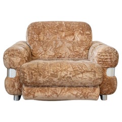 Piazzesi Style Chenille Armchair with Brushed Aluminum Trim, 1970s