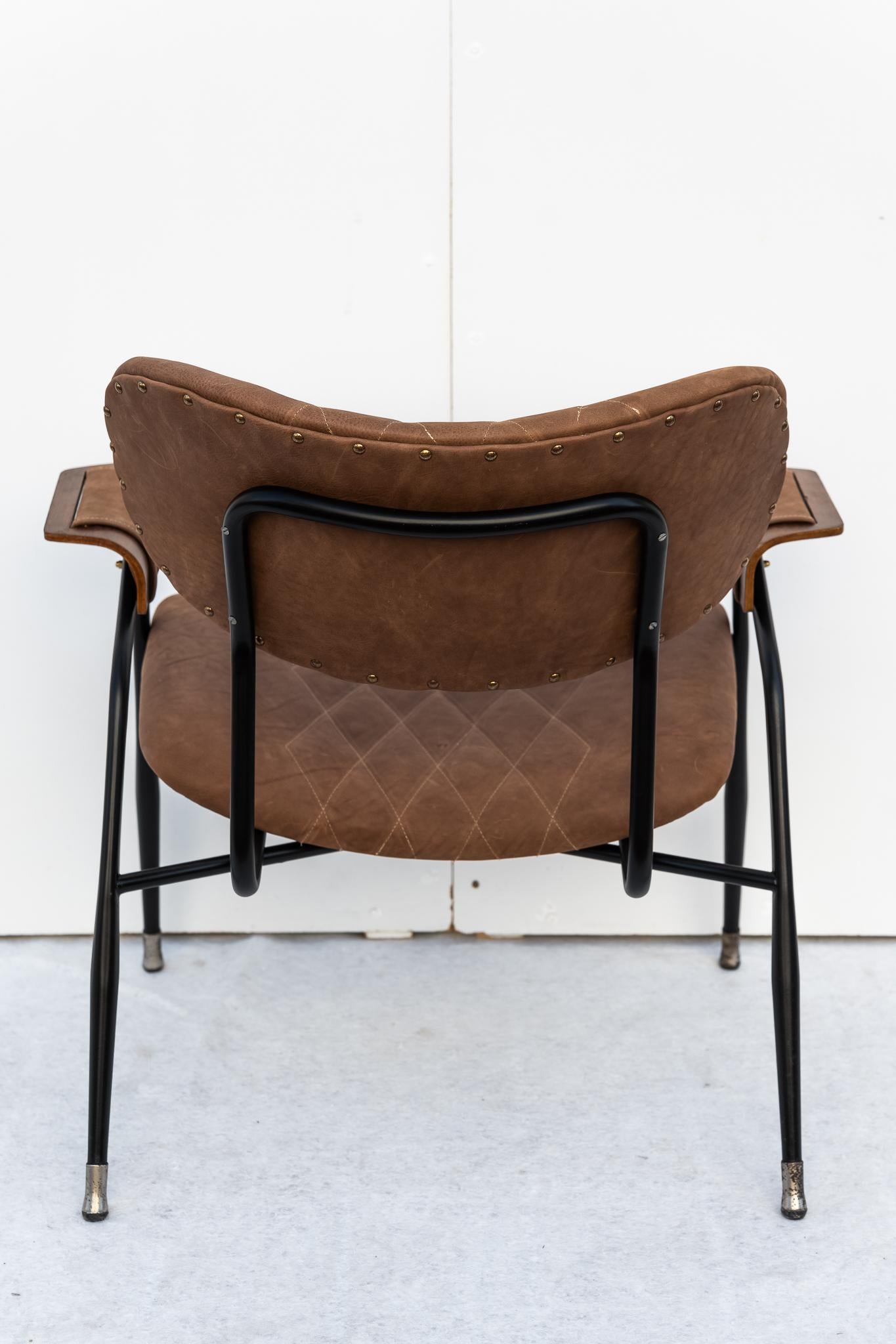 Sessel aus Metall und Leder von Gastone Rinaldi für Rima, 1950er Jahre (Moderne der Mitte des Jahrhunderts) im Angebot