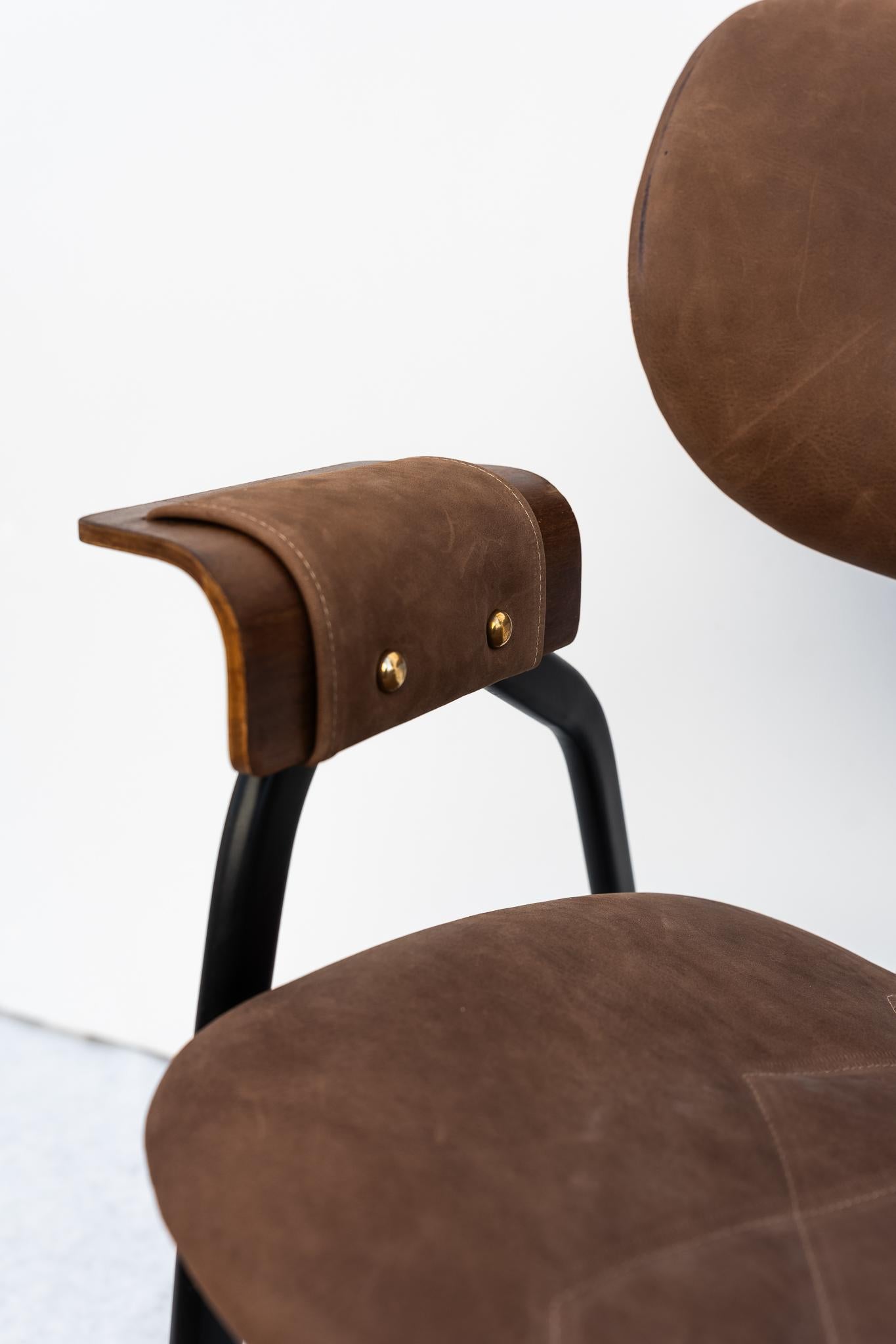 Sessel aus Metall und Leder von Gastone Rinaldi für Rima, 1950er Jahre (Lackiert) im Angebot