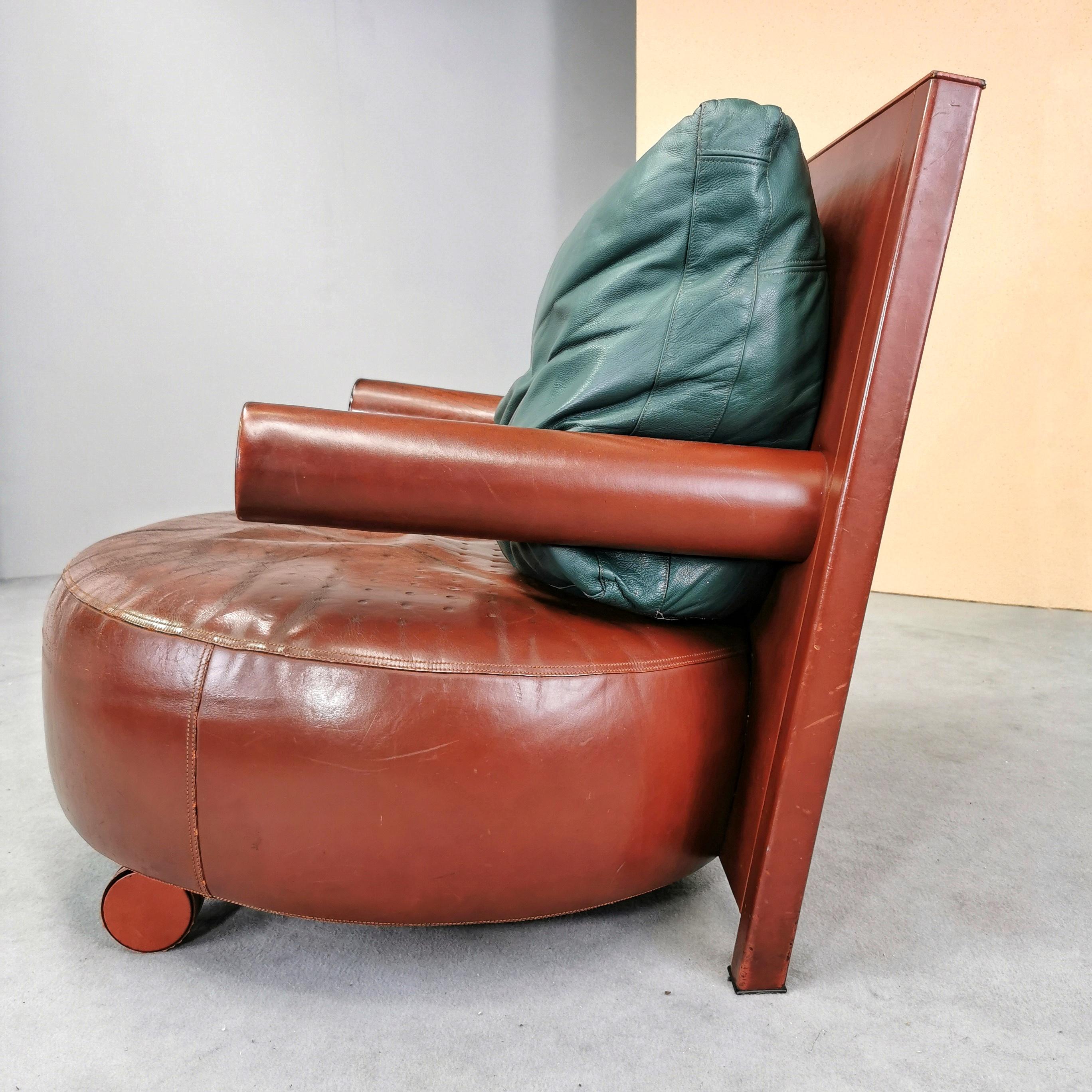 Post-Modern Baisity leather armchair designer A. Citterio for B&B Italia 1980's For Sale