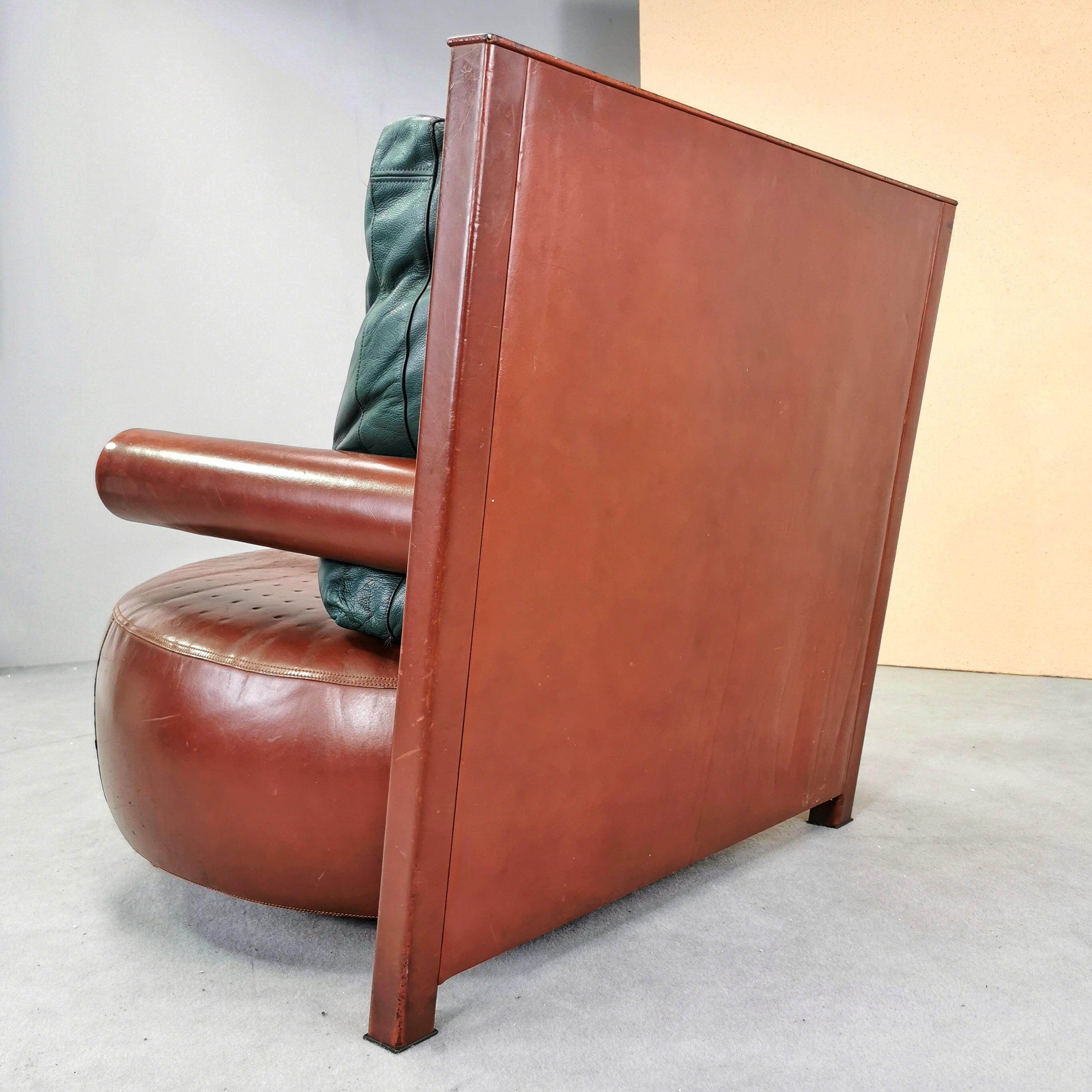 Italian Baisity leather armchair designer A. Citterio for B&B Italia 1980's For Sale