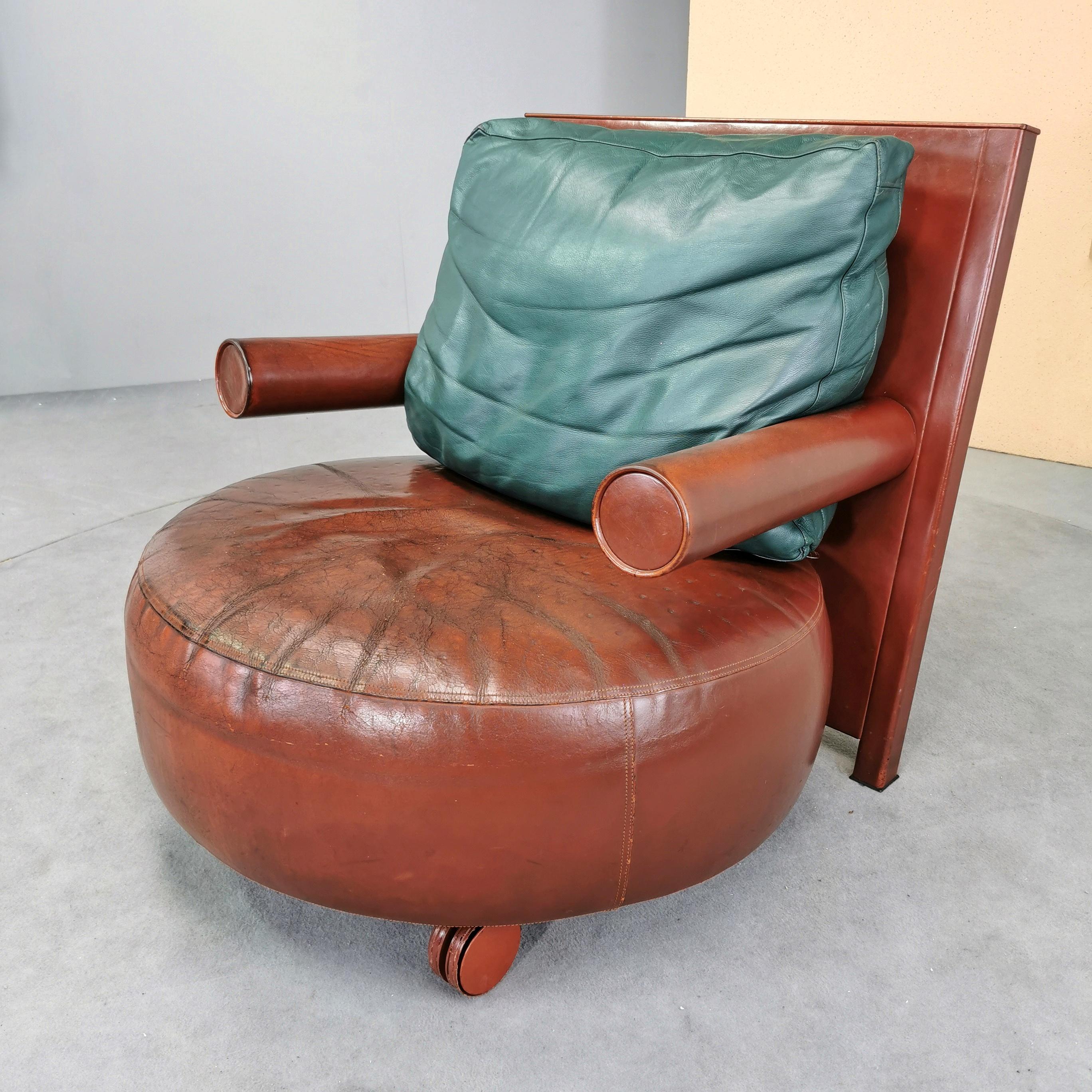 20th Century Baisity leather armchair designer A. Citterio for B&B Italia 1980's For Sale