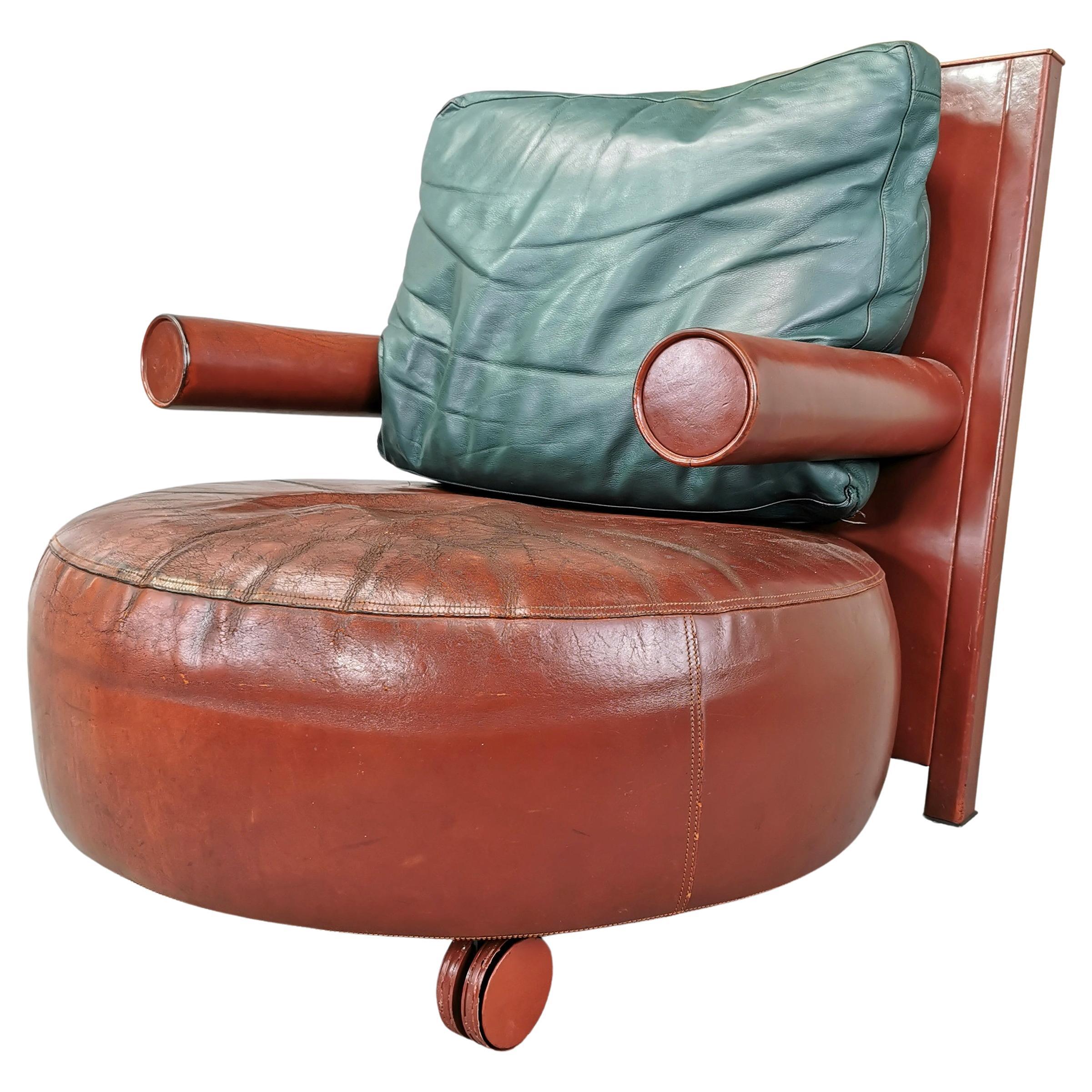 Baisity leather armchair designer A. Citterio for B&B Italia 1980's For Sale