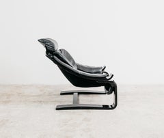 Kroken Leather and Wood Armchair Ake Fribytter Nelo Möbel Sweden 1970's design