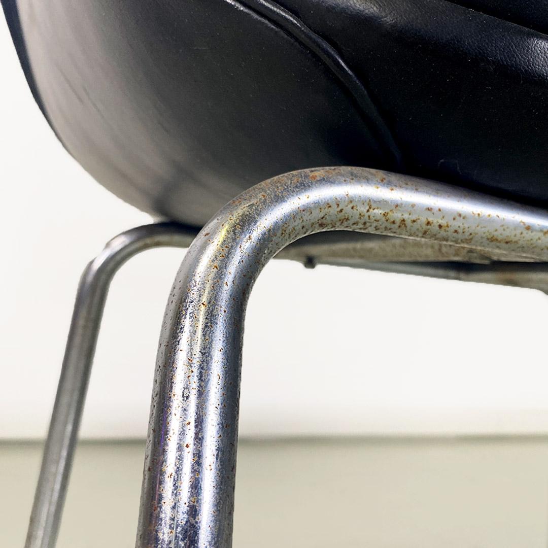 Italian faux leather and chrome-plated steel armchair, produced by Cassina ca. 1960. For Sale 8