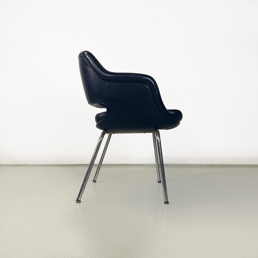 Steel Italian faux leather and chrome-plated steel armchair, produced by Cassina ca. 1960. For Sale