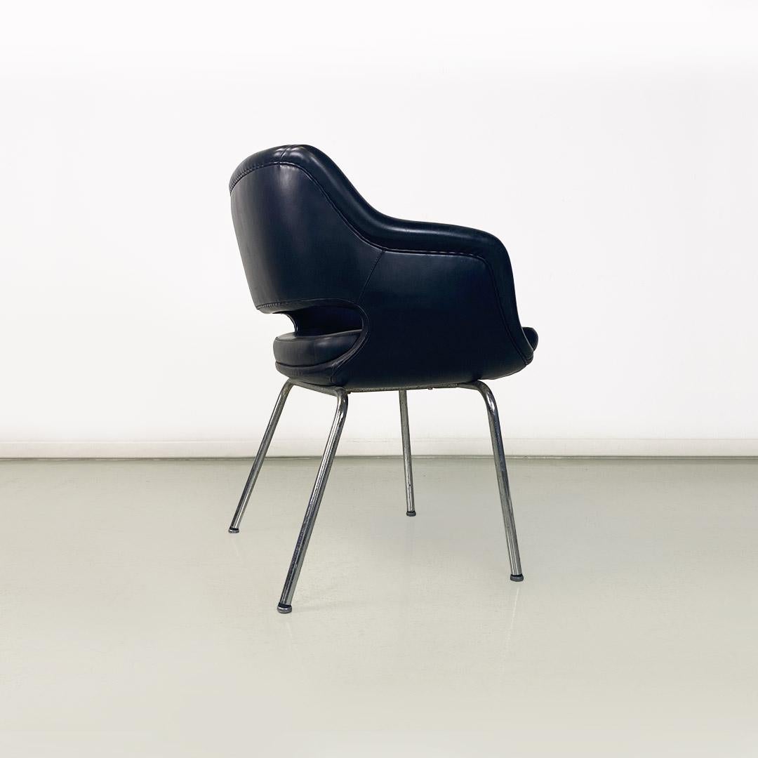 Italian faux leather and chrome-plated steel armchair, produced by Cassina ca. 1960. For Sale 1