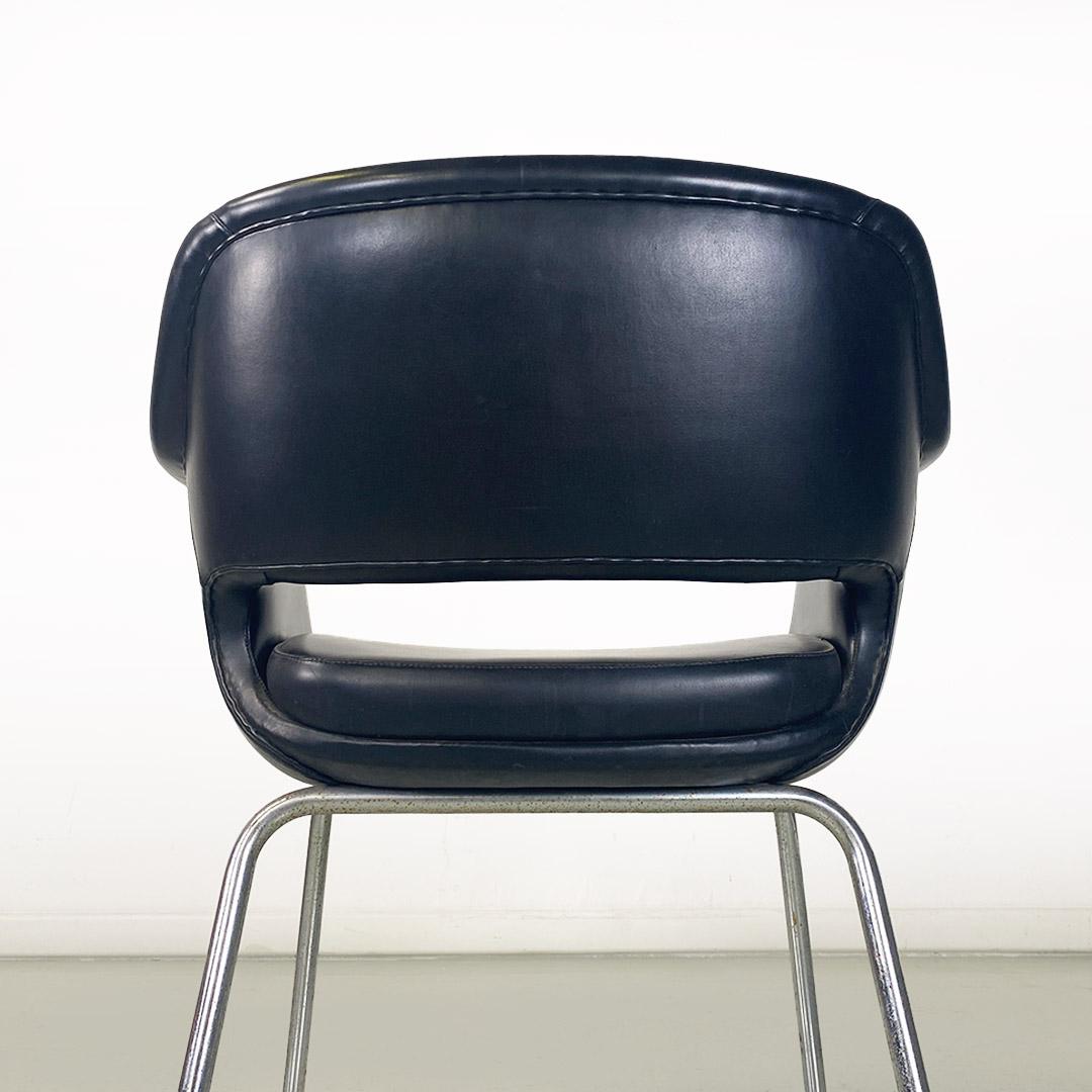 Italian faux leather and chrome-plated steel armchair, produced by Cassina ca. 1960. For Sale 2