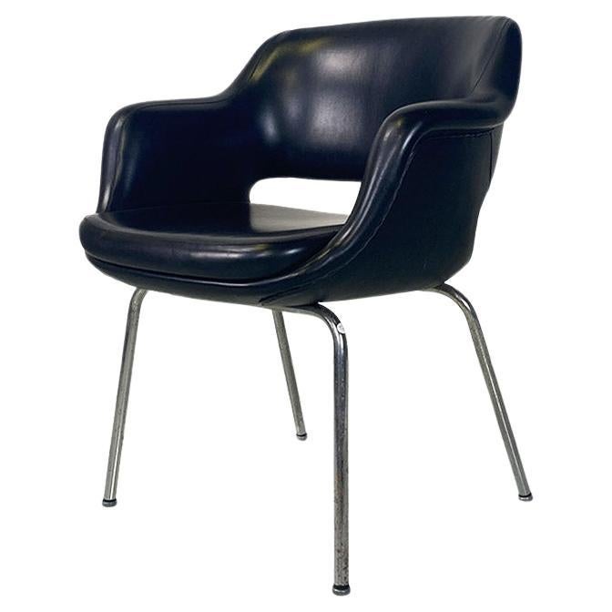 Italian faux leather and chrome-plated steel armchair, produced by Cassina ca. 1960. For Sale