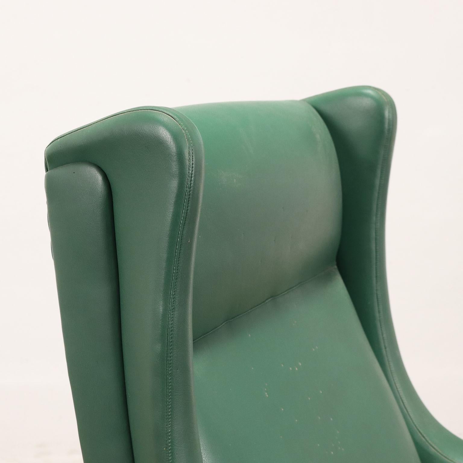 Mid-Century Modern Green leatherette armchair 1950s-60s For Sale