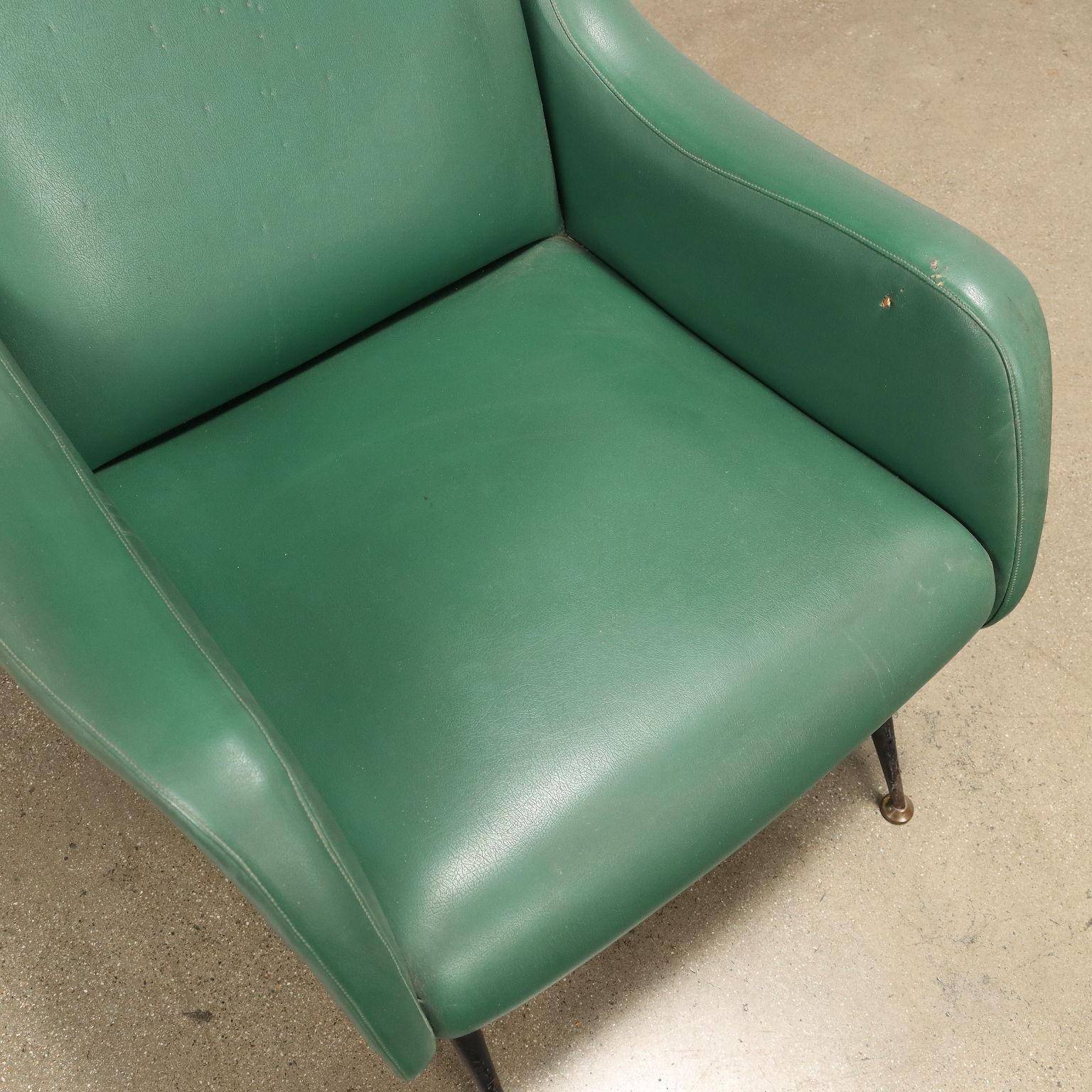 Metal Green leatherette armchair 1950s-60s For Sale