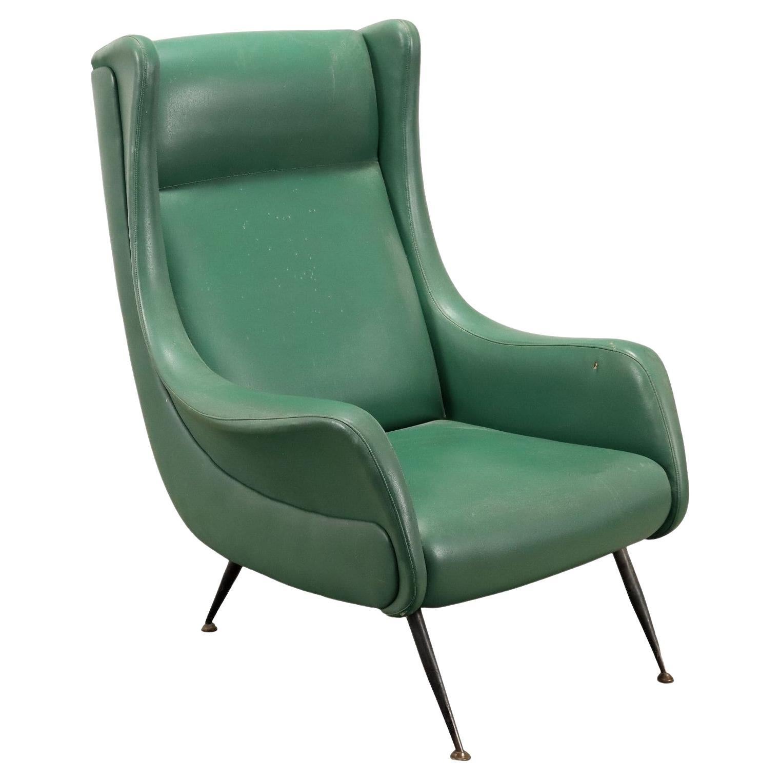 Fauteuil en simili cuir vert 50s-60s