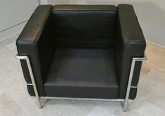 Mid-Century Modern Black Vinyl Armchair by Cassina, Italy, circa 2000