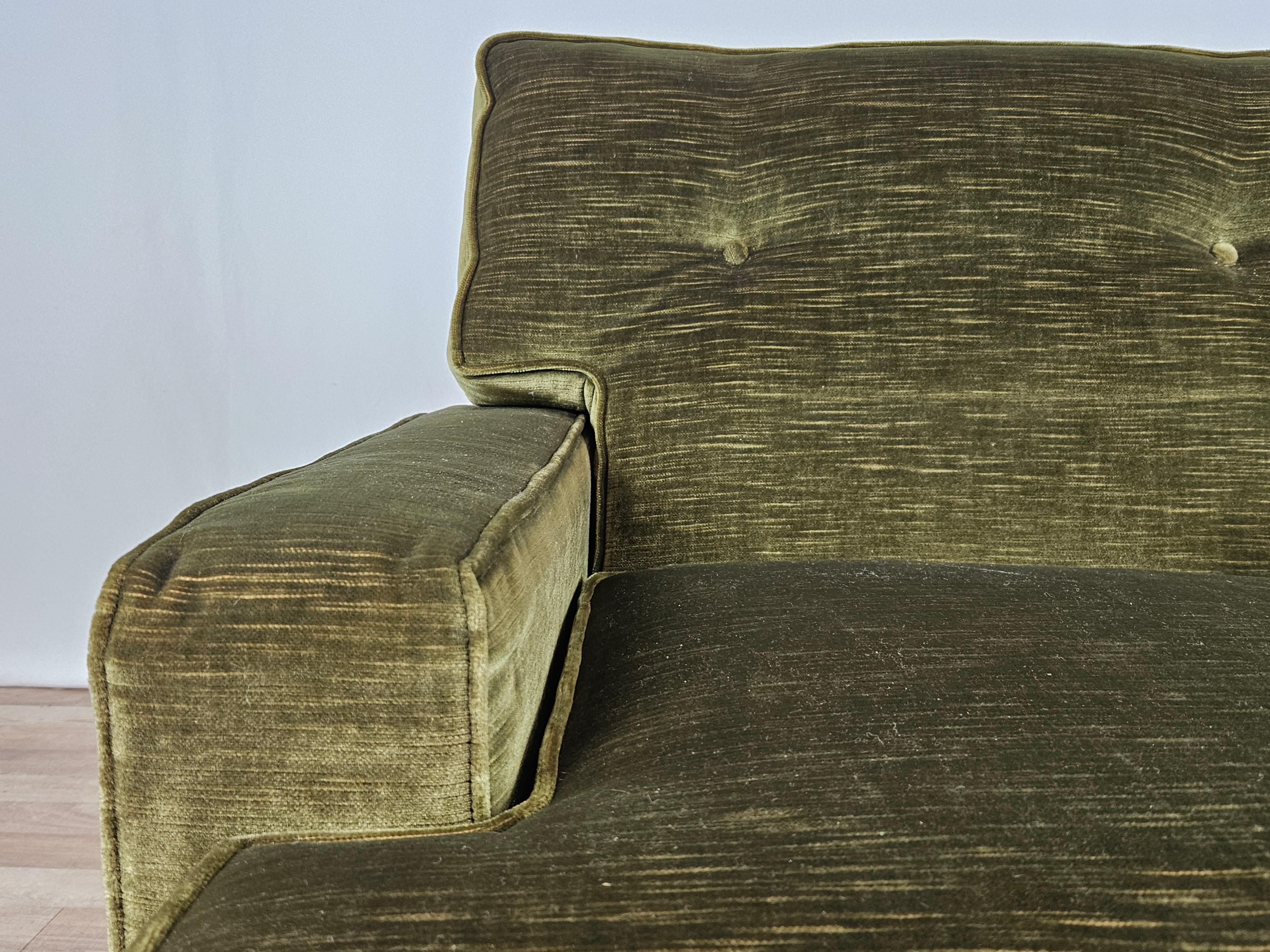Fabric Green fabric armchair with wooden feet For Sale