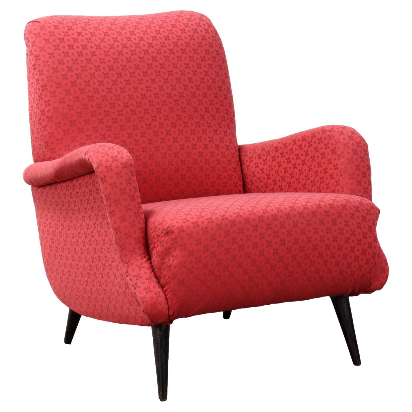 1950s red fabric armchair
