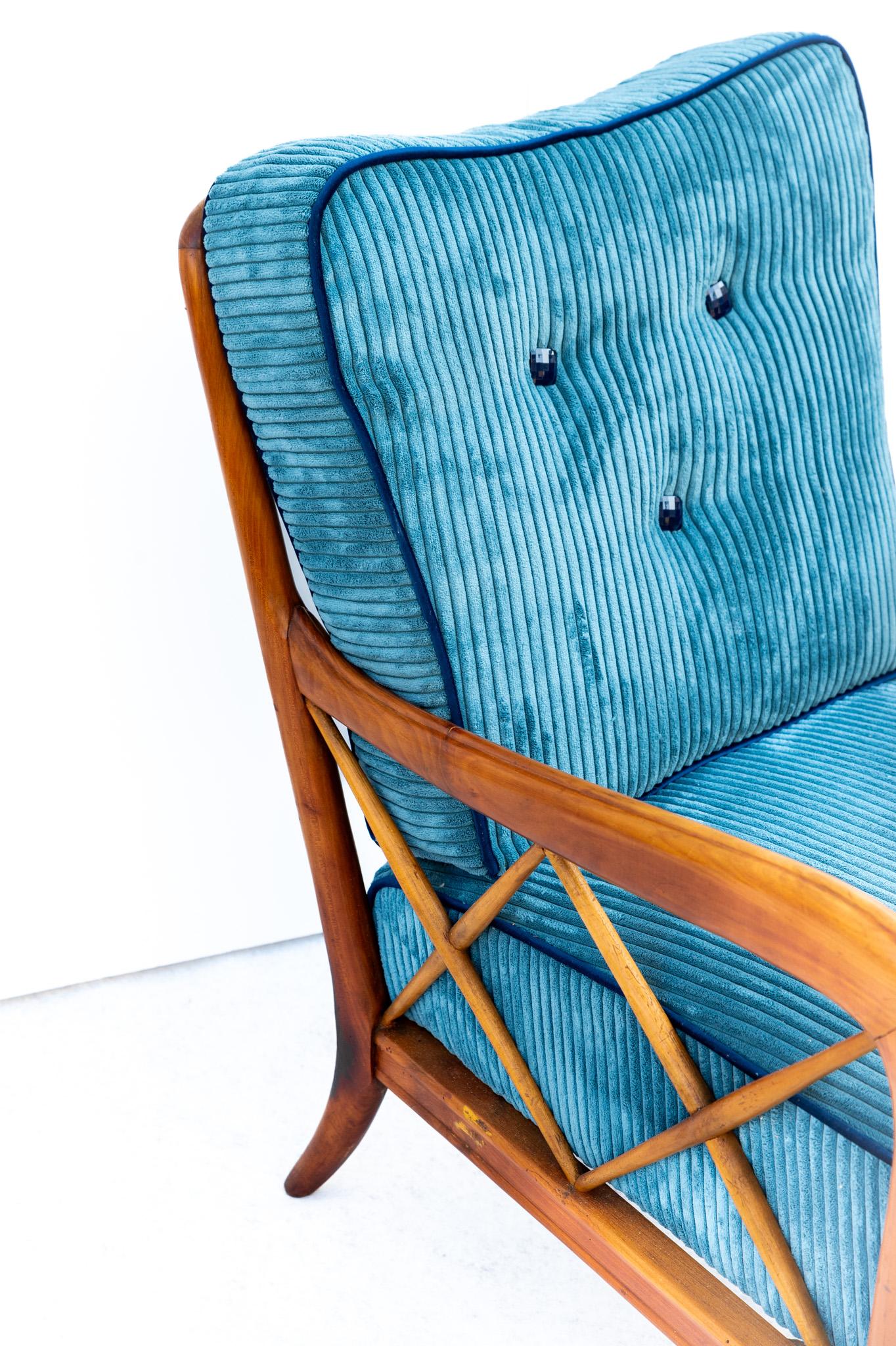 Mid-Century Modern Velvet armchair by Paolo Buffa, 1950s  For Sale