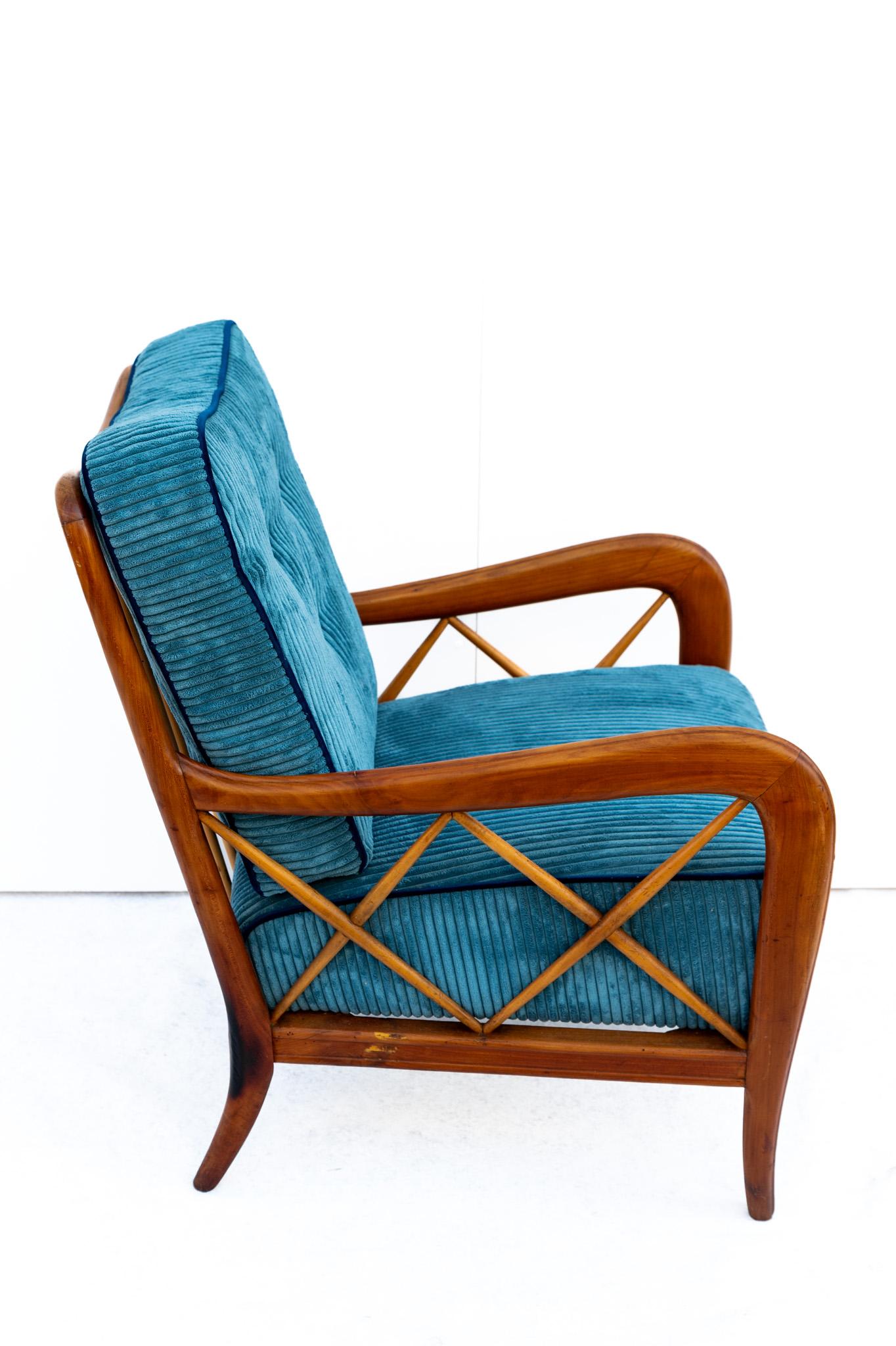 Italian Velvet armchair by Paolo Buffa, 1950s  For Sale