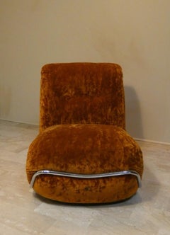 Fauteuil en velours et acier, par Adriano Piazzesi, Italie, années 70