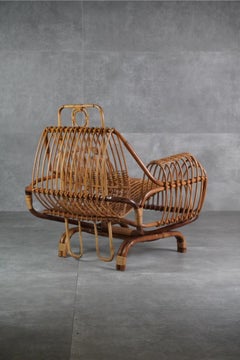 Fauteuil en osier avec appui-tête réglable, années 1960