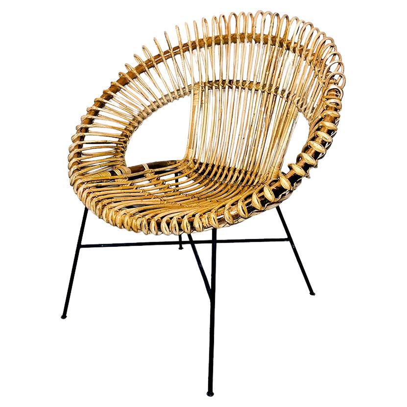 Italian wicker armchair from the 1960s For Sale