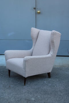 Italian 1950s armchair wooden feet plush fabric beige Paolo Buffa