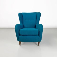 Italian mid-century teal cotton and beech wood armchair with armrests, 1960s